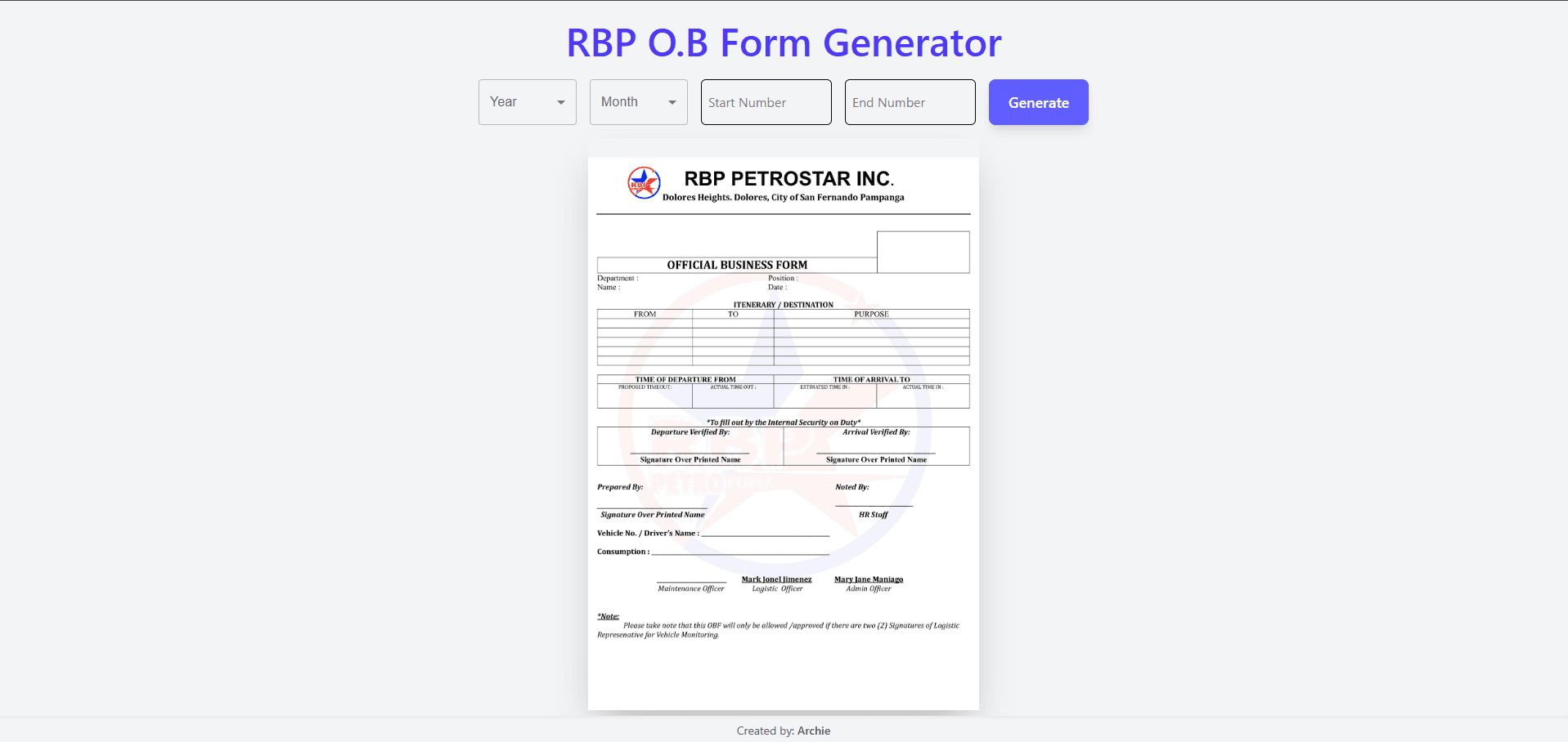 OB Form Generator